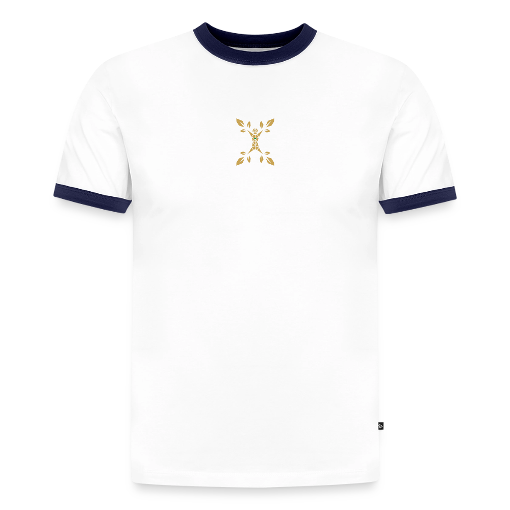Slim Fit Männer Organic Contrast T-Shirt - Weiß/Navyblau