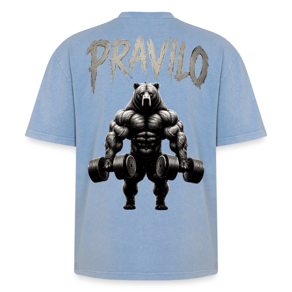Pravilo- Klaus Oversized Unisex Premium Acid-Washed T-Shirt - Blau Acid Wash