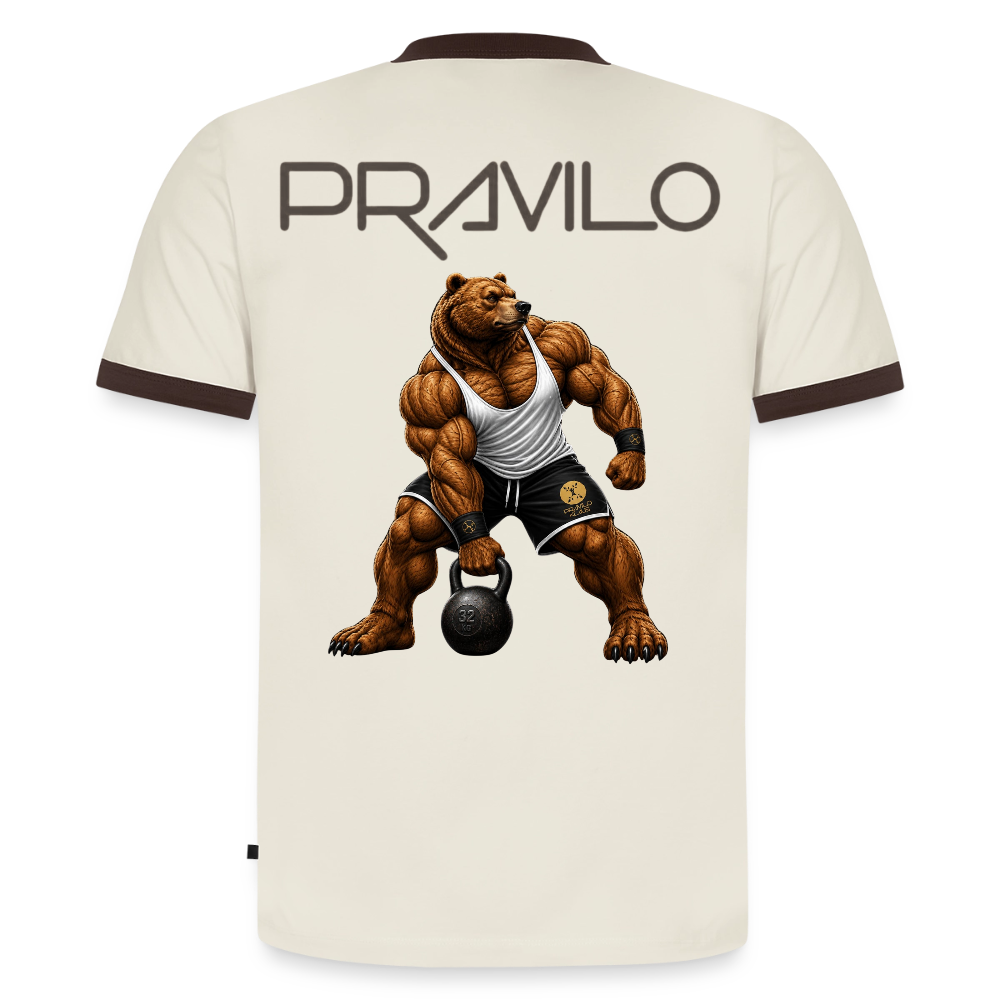 Slim Fit Männer Organic Contrast T-Shirt - Off-White/Dunkelbraun