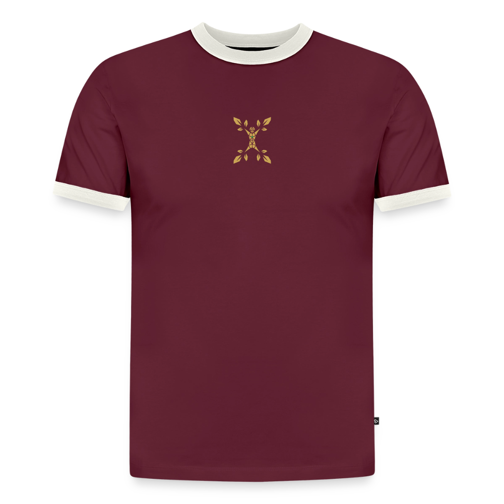 Slim Fit Männer Organic Contrast T-Shirt - Burgunderrot/Off-White