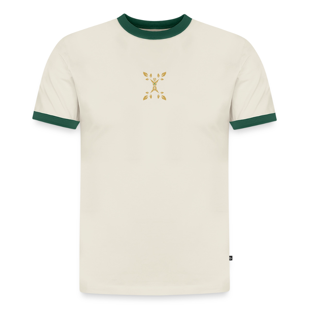 Slim Fit Männer Organic Contrast T-Shirt - Off-White/Flaschengrün