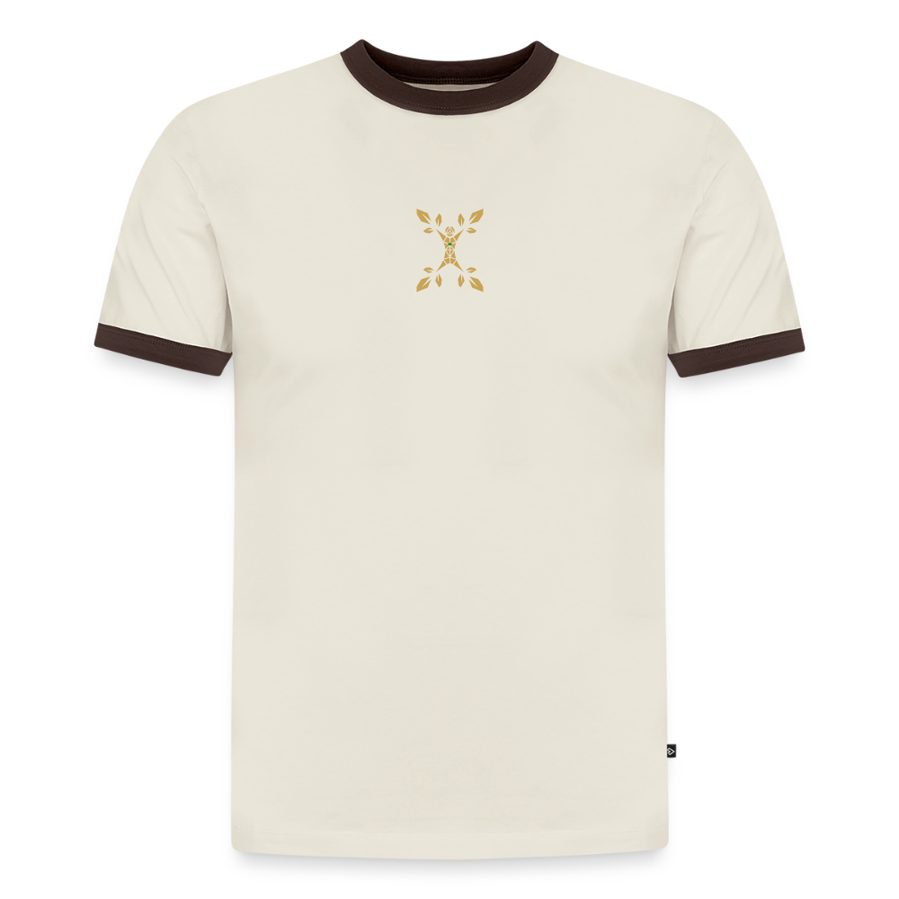 Slim Fit Männer Organic Contrast T-Shirt - Off-White/Dunkelbraun